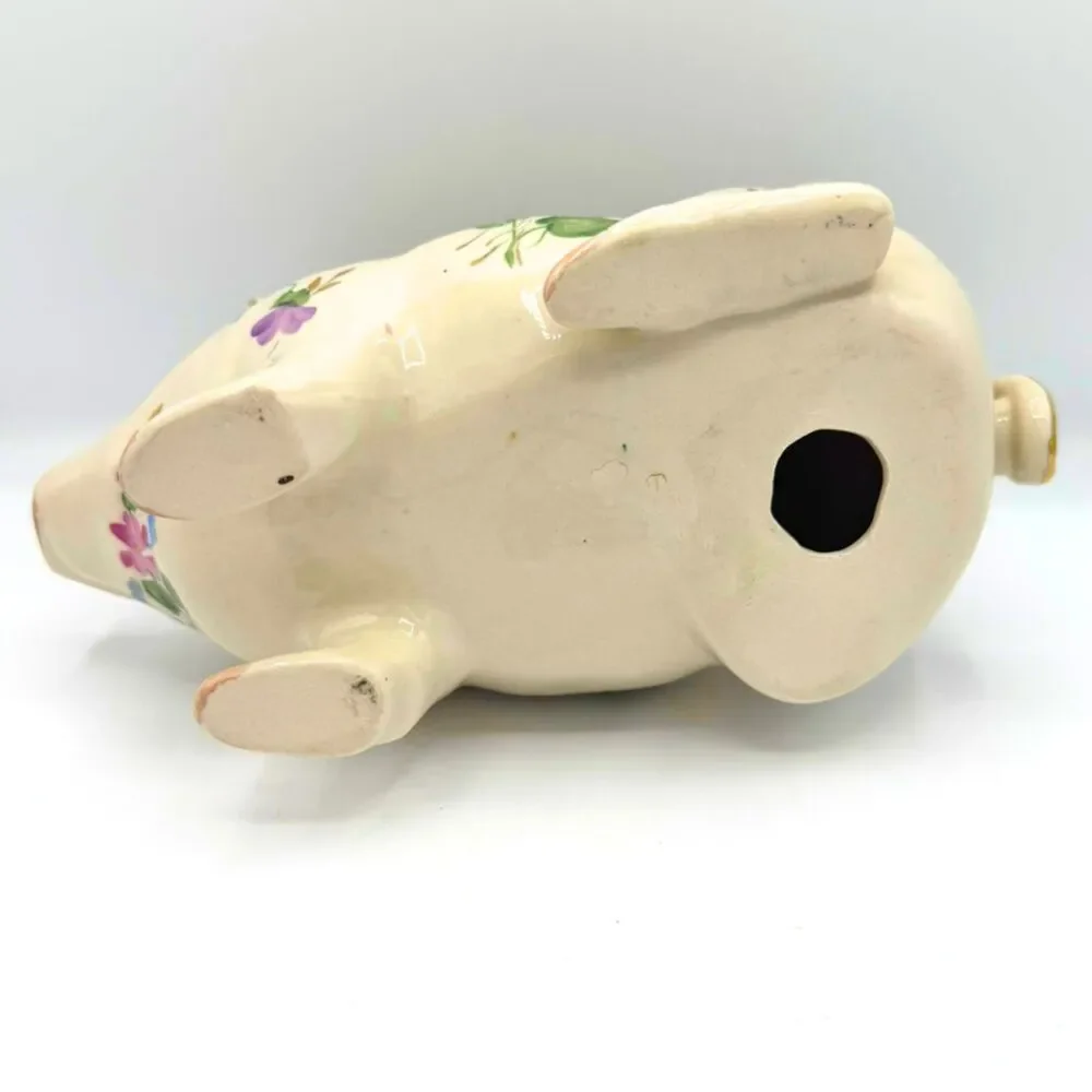 Vintage Floral Ceramic Pig Figurine Statue Country Cottagecore Farmhouse Decor